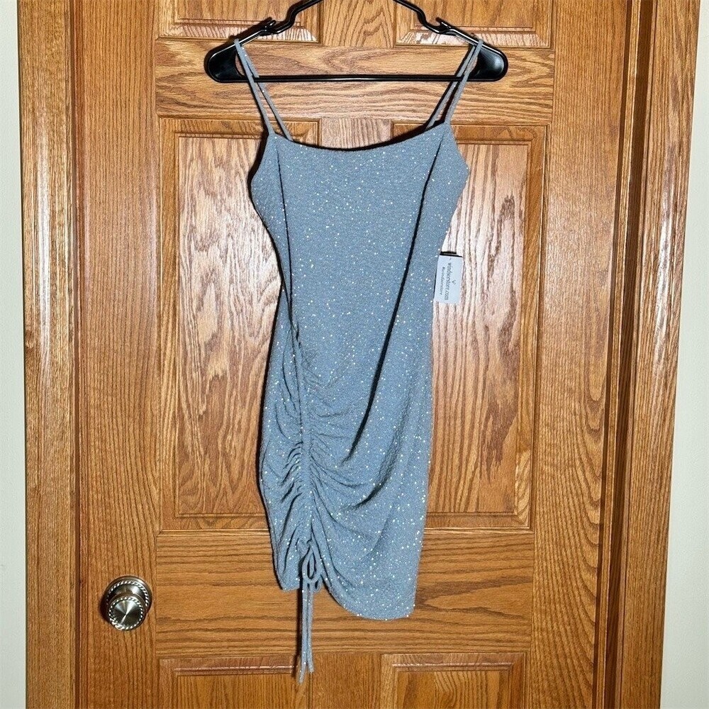 Windsor Dress Womens Size M Gray Glitter Ruched Drawstring Bodycon Mini